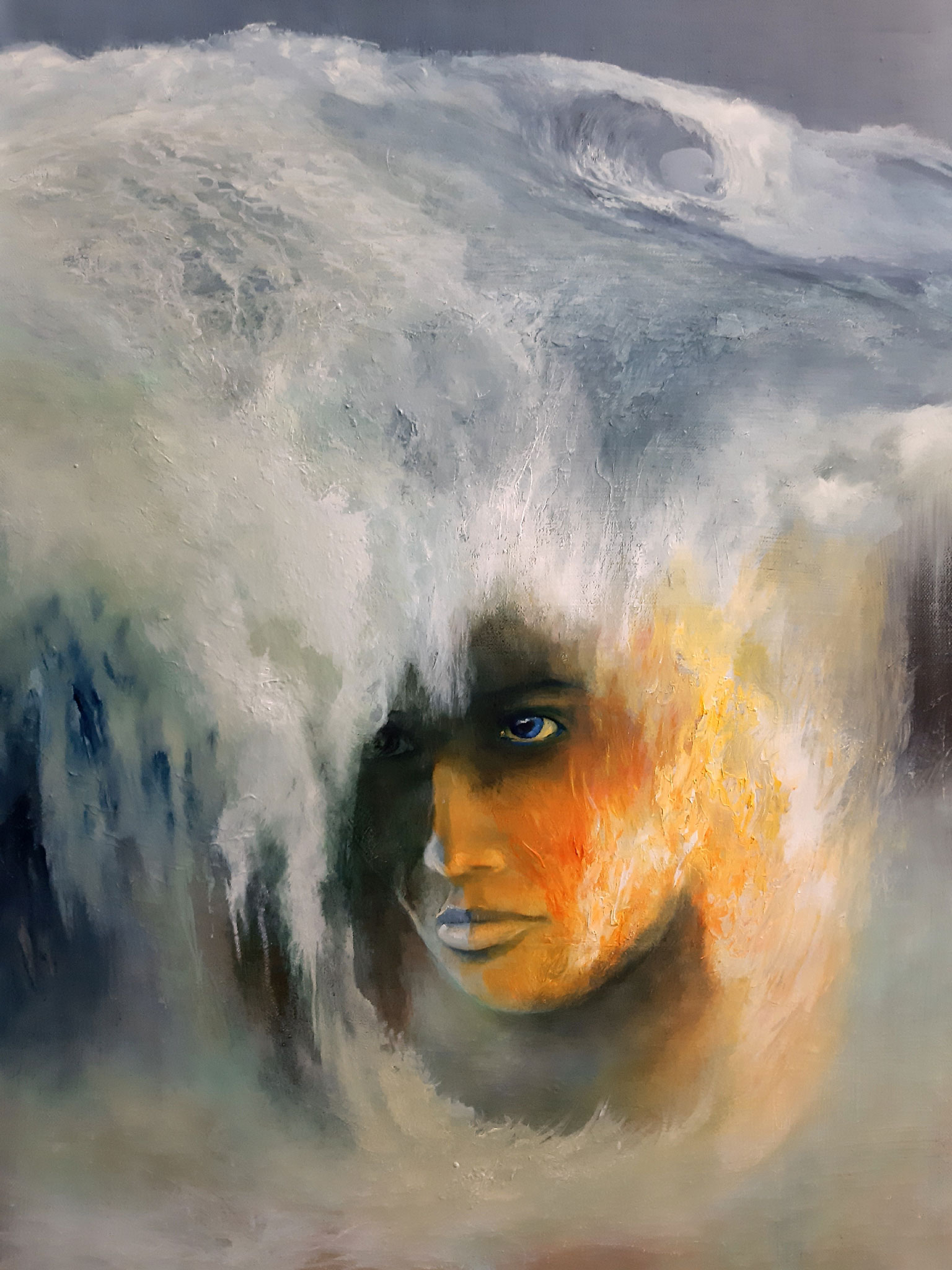 Frau Gesicht mit Wolken